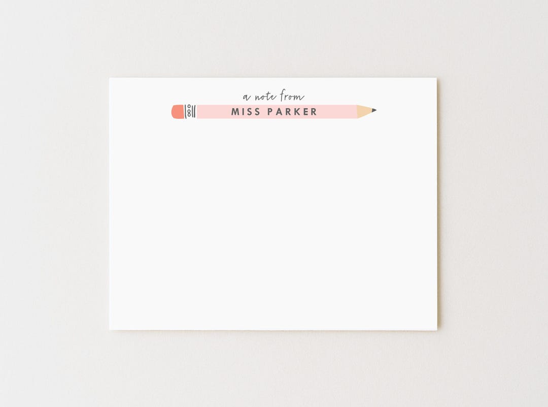 Personalized Teacher Note Card Set: Flat Stationery With Pencil Design ...