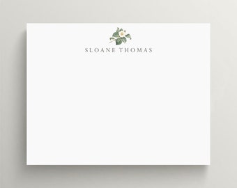 Personalized Stationery Set | Flat Note Card | White Camellia Stationery | Floral Note Card | Floral Stationery | Set of 10