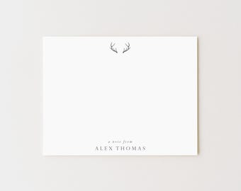 Personalized Deer Antler Stationery Set: Outdoorsman Note Cards