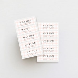 Personalized Pink Gingham Address Labels - Set of 30 Weatherproof Stickers