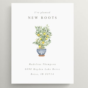 Lemon Tree Moving Announcement | Change Of Address | New Home Card | New Address Card | Flat Card | Chinoiserie | Set of 10