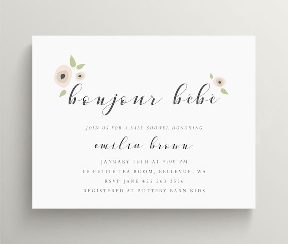 Bonjour Bebe Invitation French Baby Shower Invitation Le Etsy