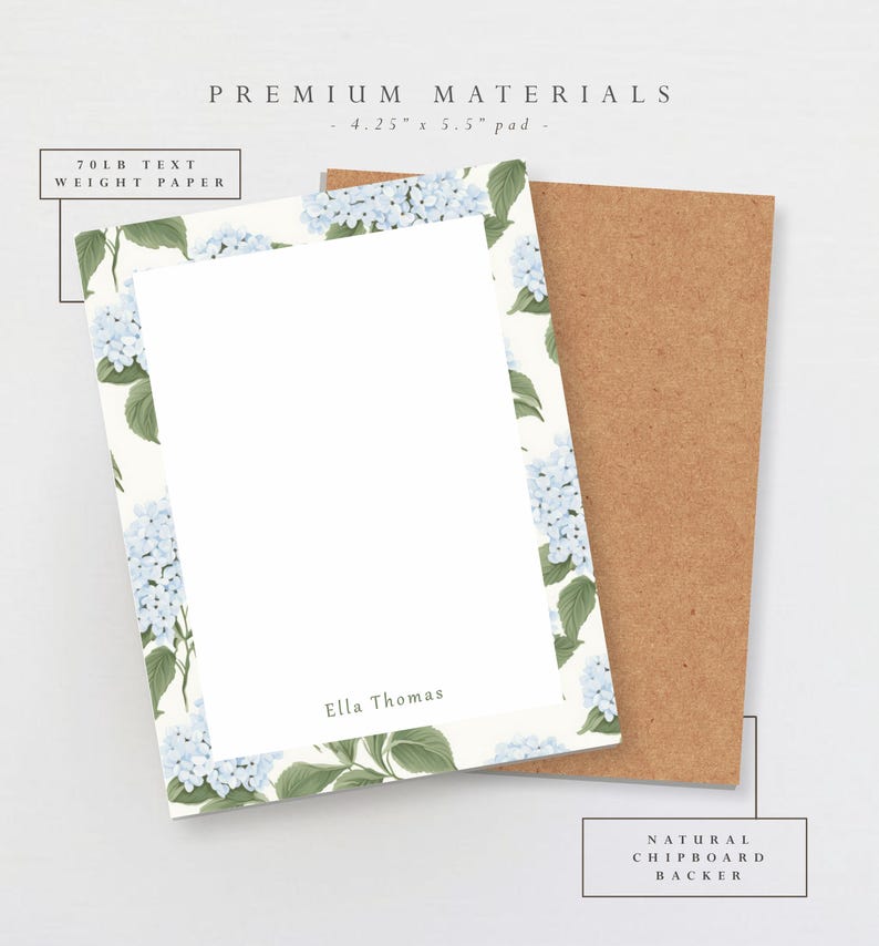 Personalized Notepad: Elegant Blue Hydrangea Pattern, Custom Notepad ...