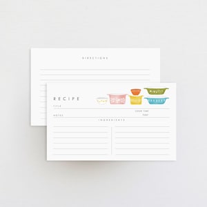 vintage baking dish recipe card, vintage bowl recipe card, retro, kitchen shower, double sided recipe card, 3 x 5, 4 x 6