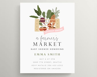 Farmer's Market Invitation | Garden Party | Farm To Table | Locally Grown | Baby Shower | Birthday | Set of 10