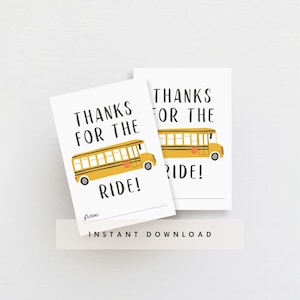 thanks for the ride, school bus driver, teacher appreciation, end of year gift, printable, instant download