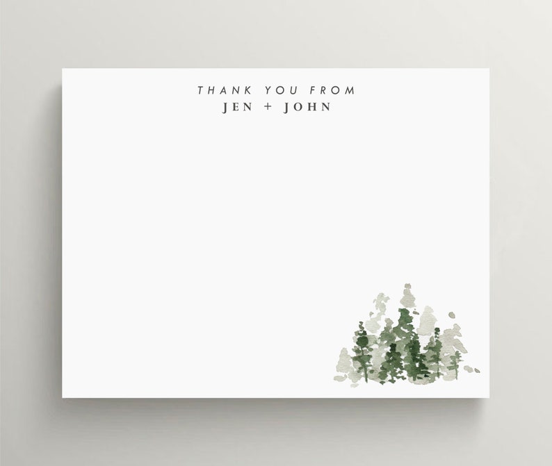 Personalized Stationery Set Flat Note Card Fir Tree Stationery Hiking Note Card Mountain Trees Alpine Trees Set of 10 afbeelding 1