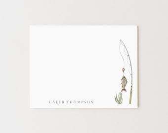 Personalized Fishing Pole Stationery Set: Kids Note Cards (Set of 10)