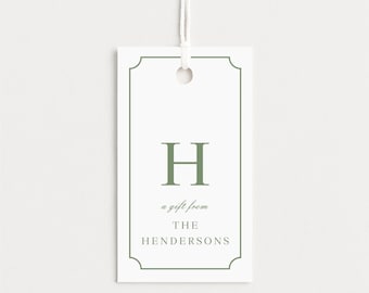 Personalized Minimalist Monogram Gift Tags: Set of 10, Elegant Family Gift Tag