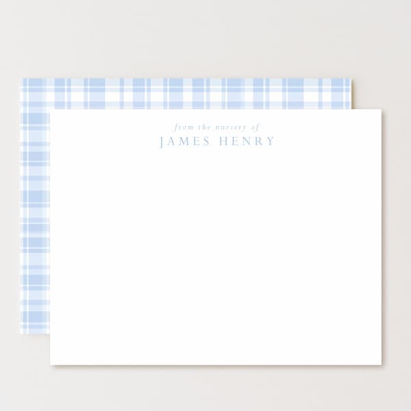 Personalized Baby Boy Stationery: Blue Plaid Flat Note Cards (Set of 10)