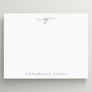 Personalized Stationery Set | Flat Note Card | Swash Initials Stationery | Professional Stationery | Minimalist Note Card | Set of 10