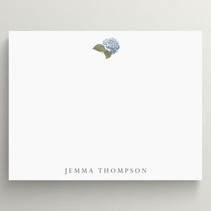 Personalized Stationery Set | Flat Note Card | Blue Hydrangea Stationery | Vintage Hydrangea Note Card | Floral Stationery | Set of 10