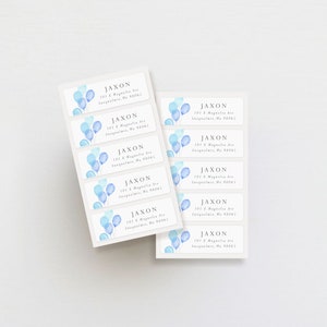 Set of 30 Address Labels | Weatherproof Labels | Return Address Stickers | Blue Watercolor Balloons Personalized Address Labels