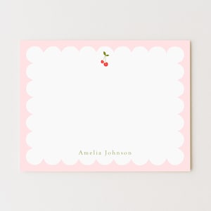 Personalized Cherry Stationery Set: Scalloped Flat Note Cards