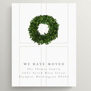 Boxwood Wreath Moving Announcement | Change Of Address | New Home Card | New Address Card | Front Door | Modern | Set of 10