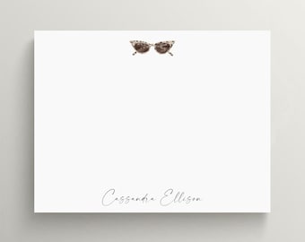 Personalized Stationery Set | Flat Note Card Set | Leopard Sunglasses Stationery | Note Card With Glasses | Retro Sunglasses | Set of 10