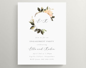 peony flower engagement shower invitation, bridal shower invitation, boho invite, soft floral invitation