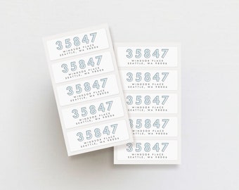 Set of 30 Address Labels | Weatherproof Labels | Return Address Stickers | Bold House Number Personalized Address Labels | Modern label