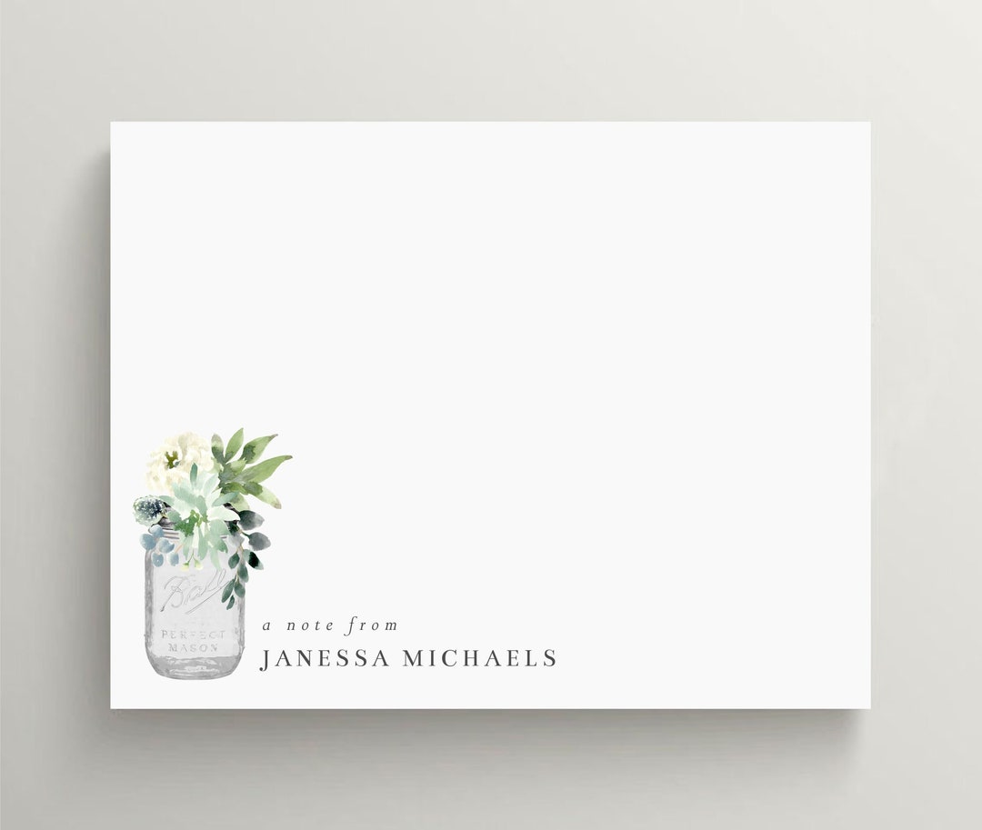 Personalized Stationery Set Flat Note Card Mason Jar Stationery