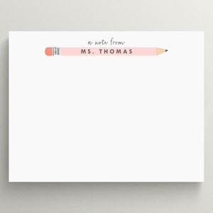 Personalized Stationery Set | Flat Stationery | Teacher Gift | Custom Teacher Note Card | Note Card With Pencil