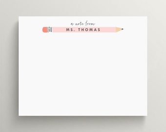 Personalized Stationery Set | Flat Stationery | Teacher Gift | Custom Teacher Note Card | Note Card With Pencil