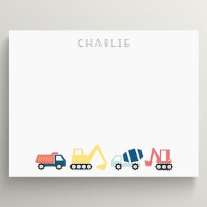 Personalized Stationery Set Colorful Construction Stationery Big Trucks Dump Truck Kids Stationery Custom Stationery Set of 10 画像 1