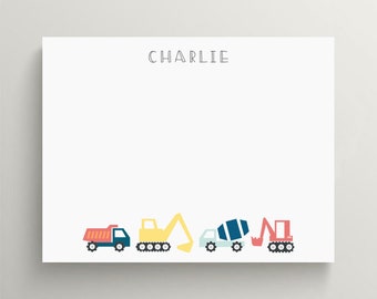 Personalized Stationery Set | Colorful Construction Stationery | Big Trucks | Dump Truck | Kids Stationery | Custom Stationery | Set of 10