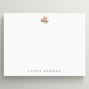 Personalized Stationery Set | Flat Note Card | Vintage Rose Stationery | Floral Note Card | Pink Rose Stationery | Set of 10