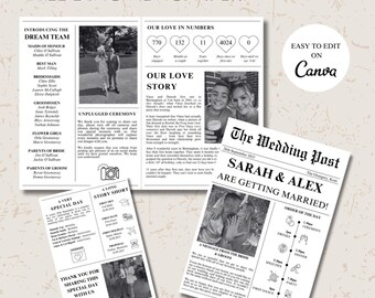 Wedding Newspaper Template, Wedding Program, Newlywed Times, Editable Itinerary, Order of Service, Customisable, DIY