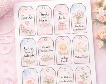 Danke Geschenkanhänger Druckvorlage | Geschenkbeilage zum Ausdrucken | Dankeschön Zettel PDF | Mit Liebe | Hochzeit Babyshower Geburtstag