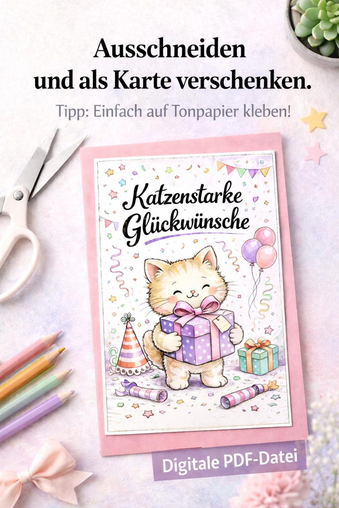 Cat Birthday Card Template | Printable PDF | Funny Cat Birthday Card ...