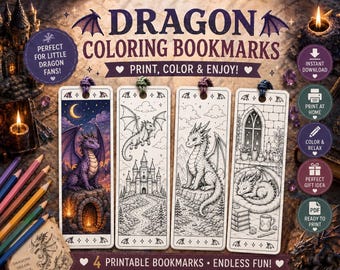 Dragon Coloring Bookmarks | Fantasy Dragon Bookmark Printable | Kids Coloring Activity PDF | Lesezeichen Drachen Ausmalen
