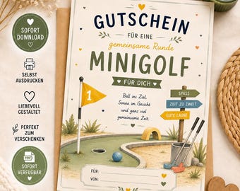 Minigolf Gutschein | Erlebnis Geschenk PDF | gemeinsame Zeit | sofort Download zum Ausdrucken