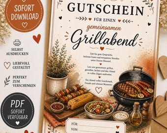 Barbecue Evening Gift Certificate | BBQ Gift Certificate | Barbecue Gift Idea | Gift of Time Together | Barbecue Party Gift Certificate | PDF Download