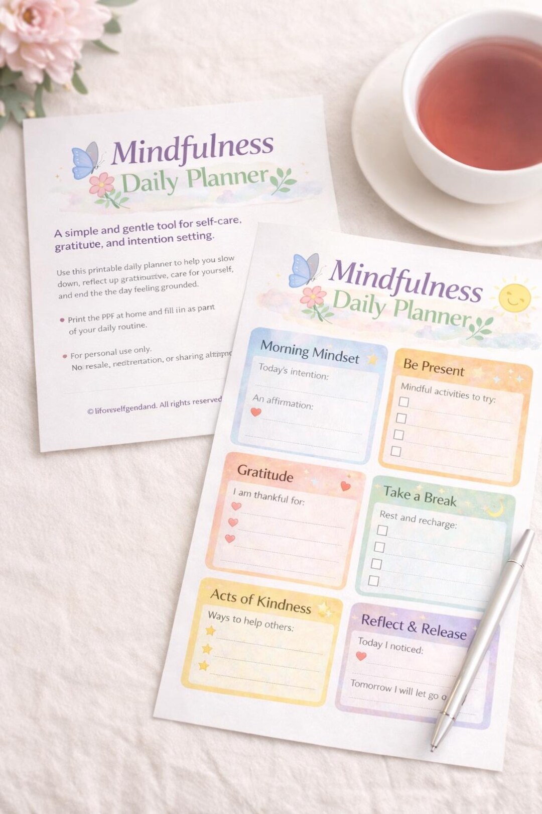 Mindfulness Daily Planner — Printable PDF | Gentle Self-care, Gratitude ...