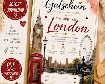 Cadeaubon voor Londen | Stedentrip naar Londen | Geef een Londenreis cadeau | Cadeau voor een korte vakantie | Cadeau voor Engeland | Reischeque PDF