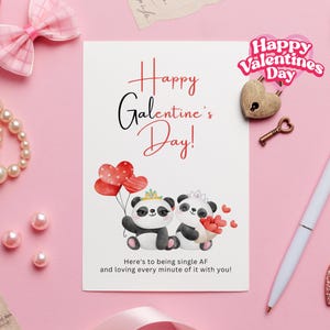 imprimable pour la Saint-Valentin | Carte de Saint-Valentin | de voeux | Joyeuse Saint-Valentin | cadeau pour elle | Carte de Saint-Valentin | Panda