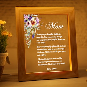 Luz noturna personalizada para mãe impressa - presente para mãe - presente para carta escrita à mão - presente para mãe - presente para mãe da filha - presente para o dia das mães