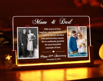 Regalo de aniversario para padres, marco de fotos "Antes y ahora", regalo de 50 aniversario, regalo de Navidad para padres en su aniversario de oro, marco de fotos