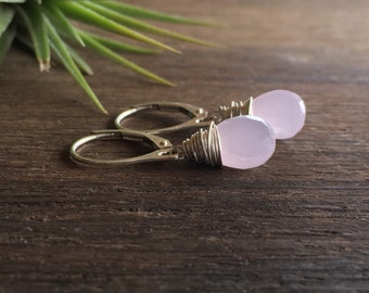 Pink Chalcedony. Sterling Silver lever back earrings.