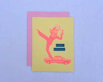 Cute Riso Printed Chihuahua Musician Birthday Card