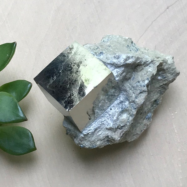 Rare Pyrite Cube in Matrix - Spain Pyrite Mineral Specimen - Healing Crystal - Rocks and Minerals - Pyrite Specimen - Home Altar - Navajun