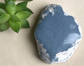 Rare Angelite Crystal Specimen - Hand Polished Angelite Geode - Pastel Blue Stone - Boho Hippie Decor - Home Altar - Rocks and Minerals