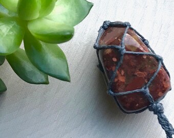 Red Jasper Chakra Crystal Necklace - Hemp Wrapped Stone Jewelry - Jasper Pendant - Crystal Jewelry - Hippie Style Necklace - Earthy Macrame
