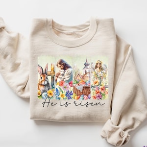 He Is Risen T-Shirt, Brush Stroke Easter Sweatshirt, Matthew 28:6 Shirt, Christian Easter Shirt, Easter Jesus Tee, Cute Bible Verse Shirt