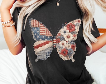 Comfort Colors® Patriotisches Schmetterlings-T-Shirt, Schmetterlings-T-Stück der amerikanischen Flagge, 4