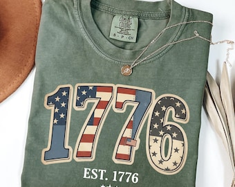 Comfort Colors® Vintage 1776 USA-Flaggen-Shirt, Vaterländisches Jahr-Grafik-T-Shirt, amerikanisches Monat-T-Shirt, 4