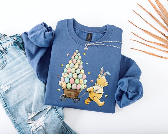 Winnie The Pooh Easter Sweatshirt, Egg Hunter Kids Tee, Disney Easter Day Sweater, Easter Bear Friends Crewneck, Preppy Easter Eggs Tshirt