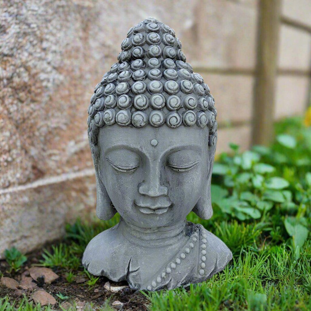 Buddha Head Statue cement Garden D??cor, Zen Outdoor Ornament