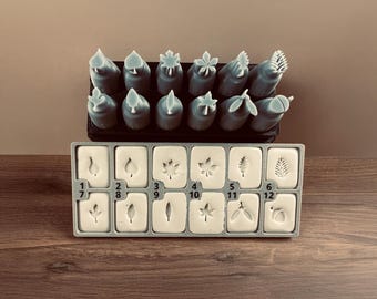 Small Autumn Leaves Clay Stamps • 12 Fall Pottery Texture Tools